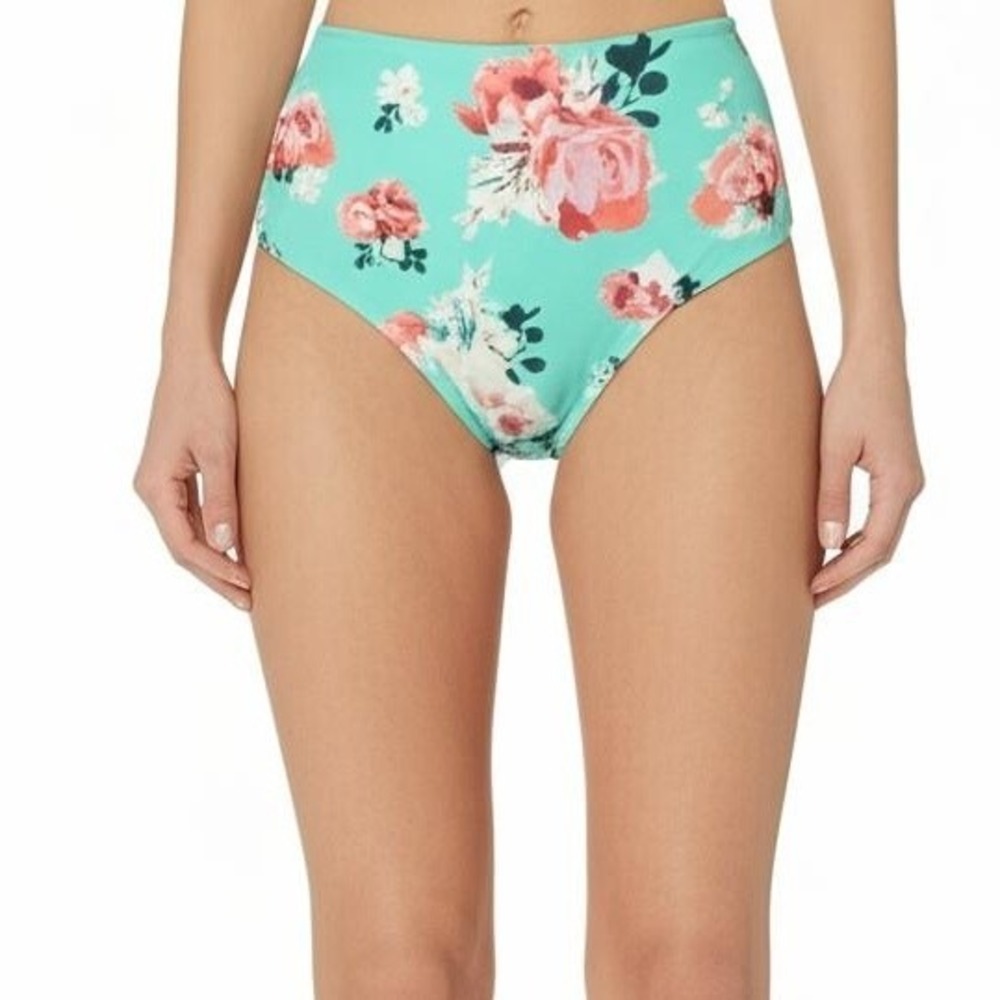 Cupshe Bikini Bottoms XL Teal Floral High-Waisted Tropical Beachwear Chic New